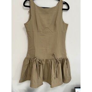 TRAFZA Tan Sleeveless Cinched Waist Ruffle Mini Dress Women Corset Coquette